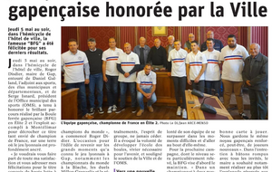 La mairie de Gap a honoré les champions de France des clubs sportifs ELITE 2 de la BFG