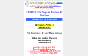 CONCOURS 32 TRIPLETTES PMO 3 et 4  En raison de la forte concurrence de la journée M1 à Forcalquier et les différentes qualifications départementales et régionales le 32 triplettes du 13 juin 2026 est reportée au 14 juin 2026 Reste 11 places, n'attendez p