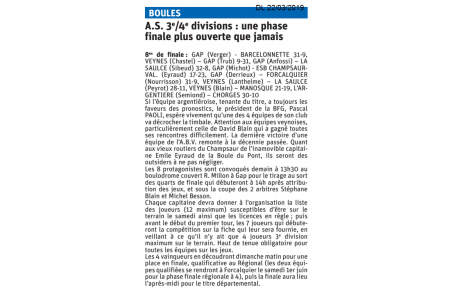 Phase finale des AS 3-4 à Gap les 23 et 24/03
