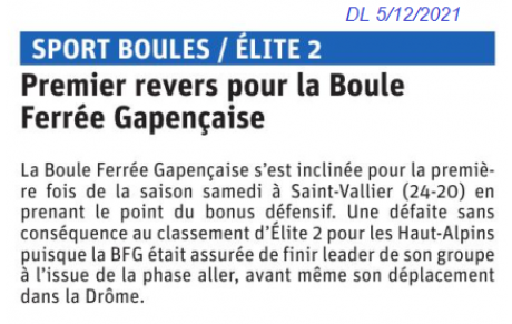 Courte défaite à SAINT VALLIER
