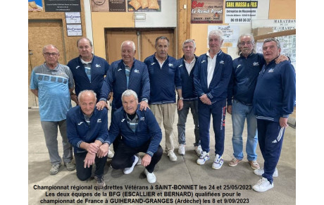 2 équipes de la BFG qualifiées pour le championnat de France quadrettes VETERANS