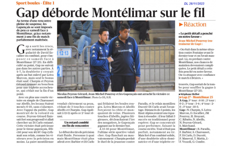 ELITE 1 : GAP s'impose face à MONTELIMAR